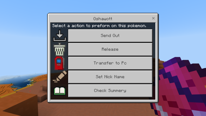 Pokemon action menu