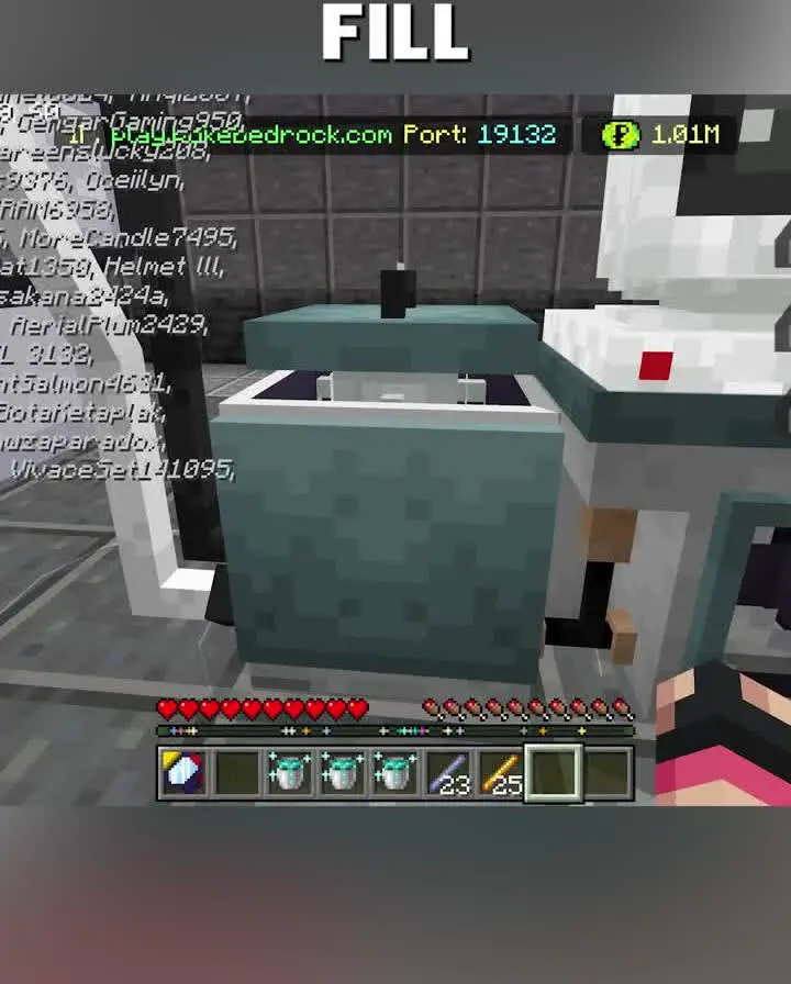 Player filling the open containment chamber with teal fluid